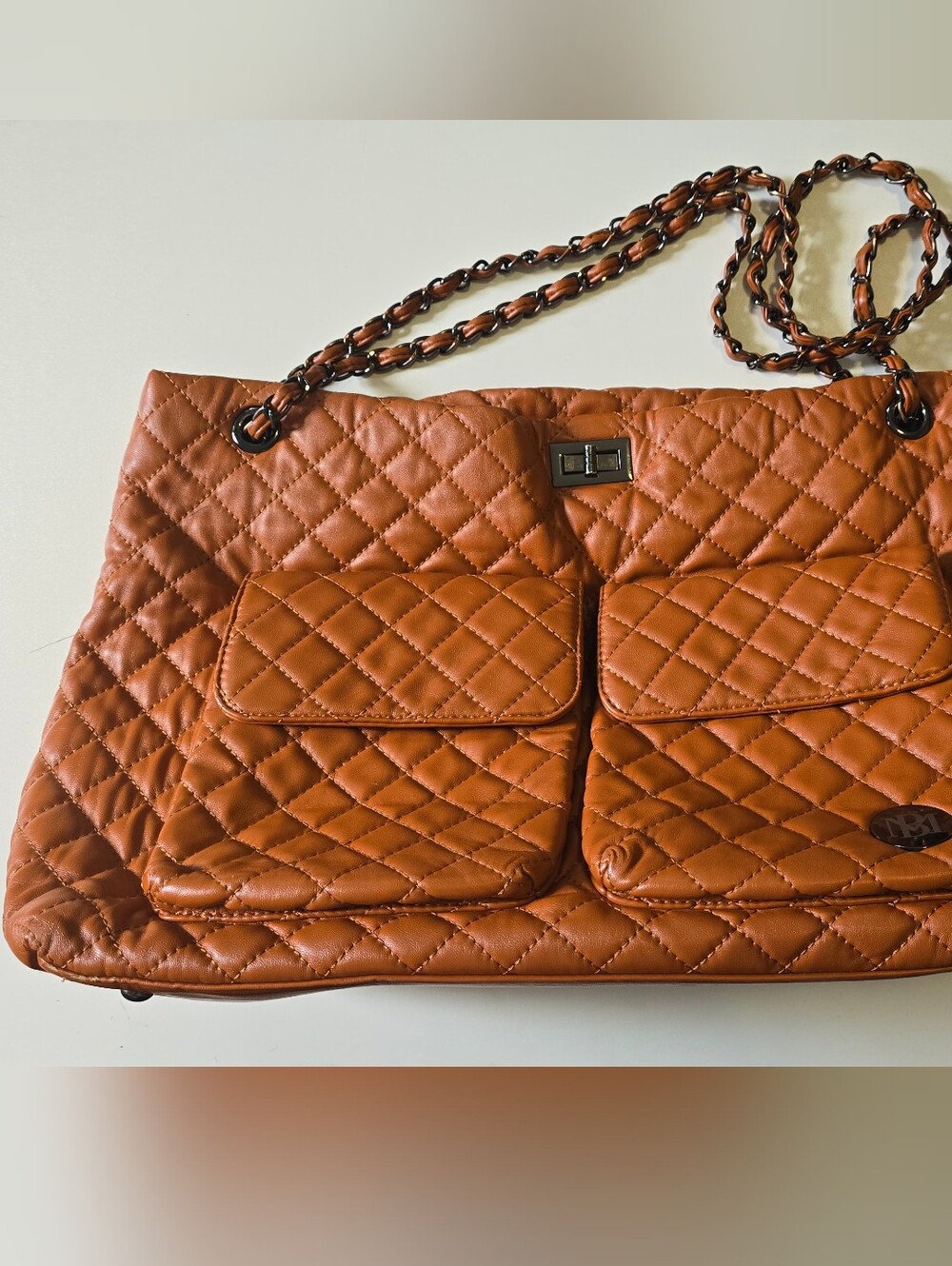 Badgley Mischka Quilted Shoulder Bag in Cognac